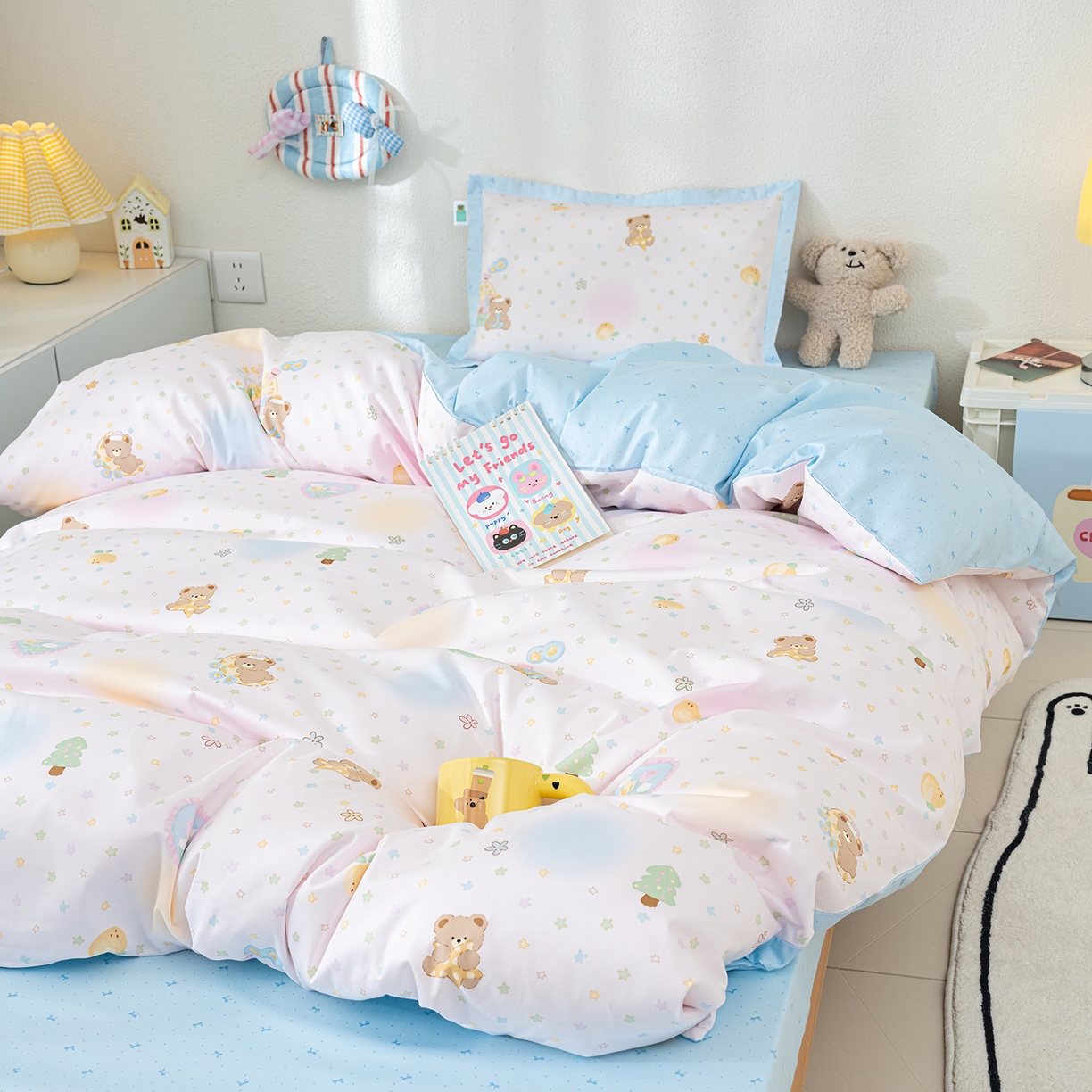 91家纺网 家纺一手货源 找家纺 良佐生活 2026新款A类60支全棉贡缎长绒棉单件被套 繁星满天