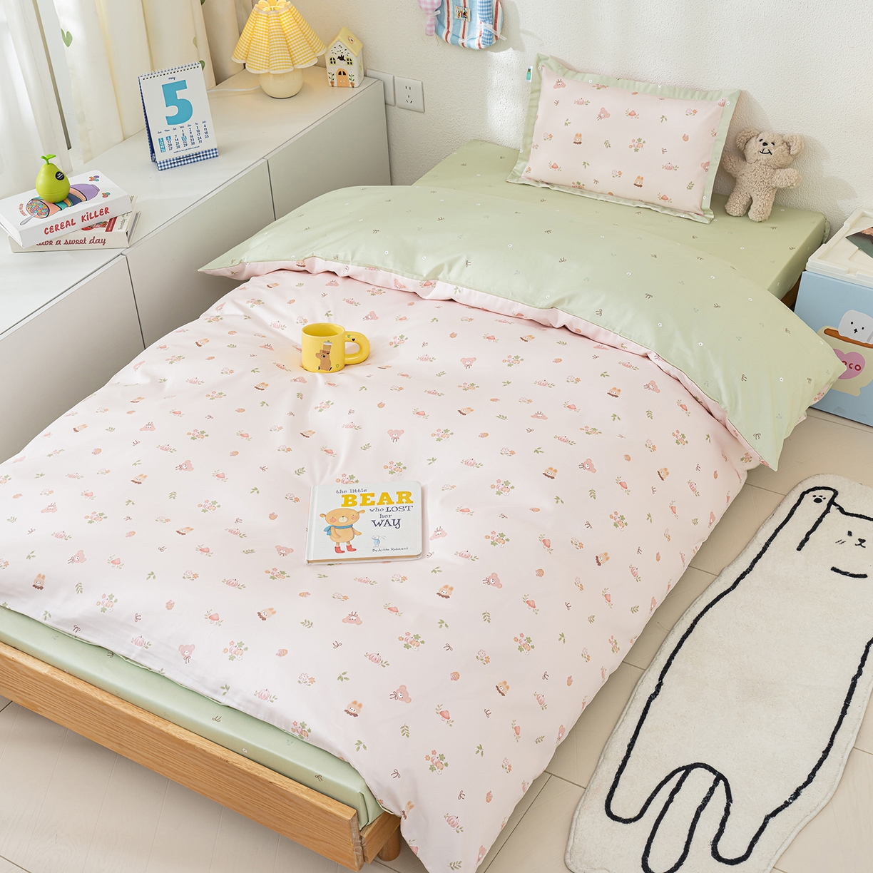 良佐生活 2026新款A类60支全棉贡缎长绒棉单件被套 兔熊宝贝