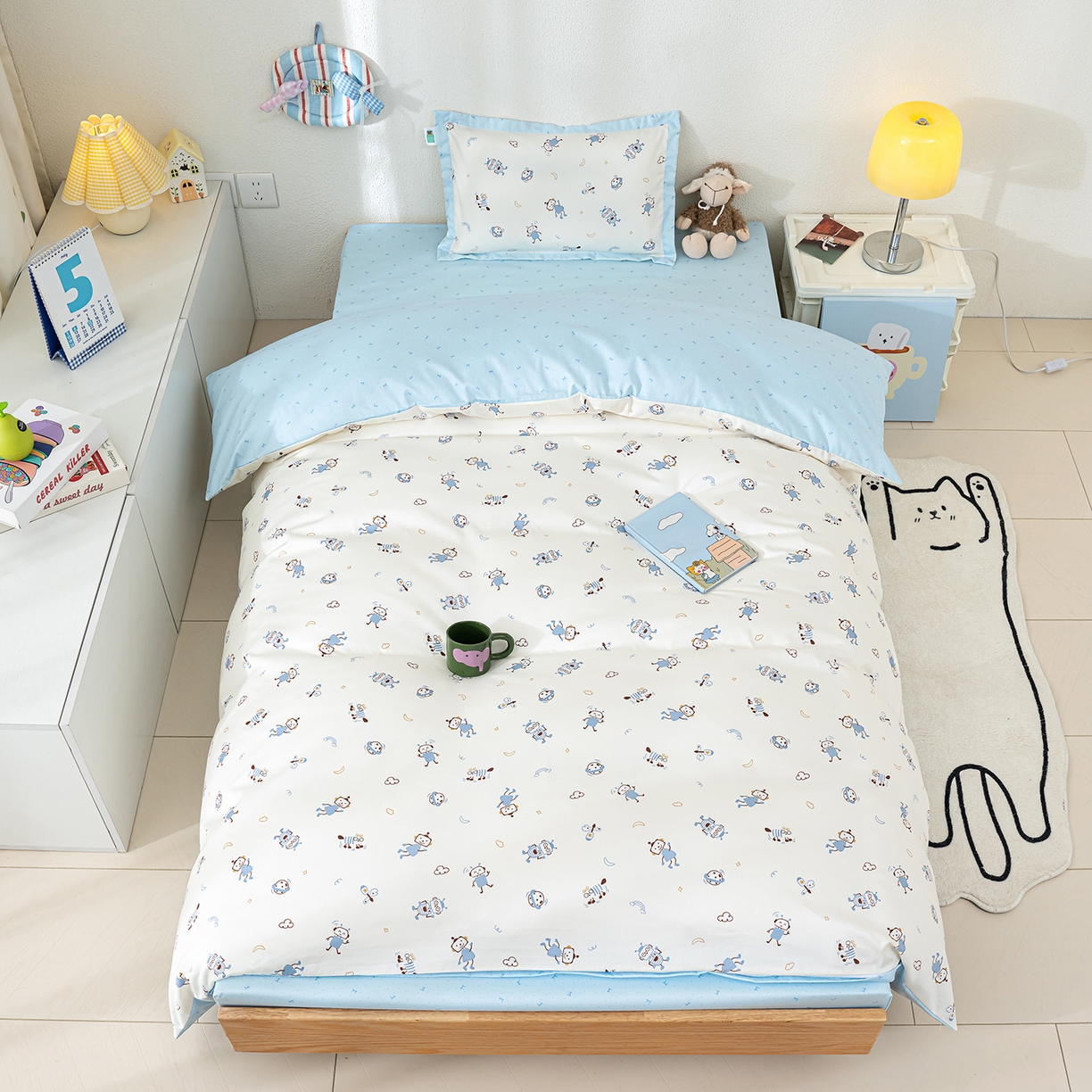 91家纺网 家纺一手货源 找家纺 良佐生活 2026新款A类60支全棉贡缎长绒棉单件被套 太空机器人