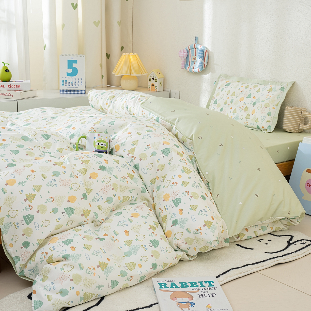 91家纺网 家纺一手货源 找家纺 良佐生活 2026新款A类60支全棉贡缎长绒棉单件被套 许愿森林