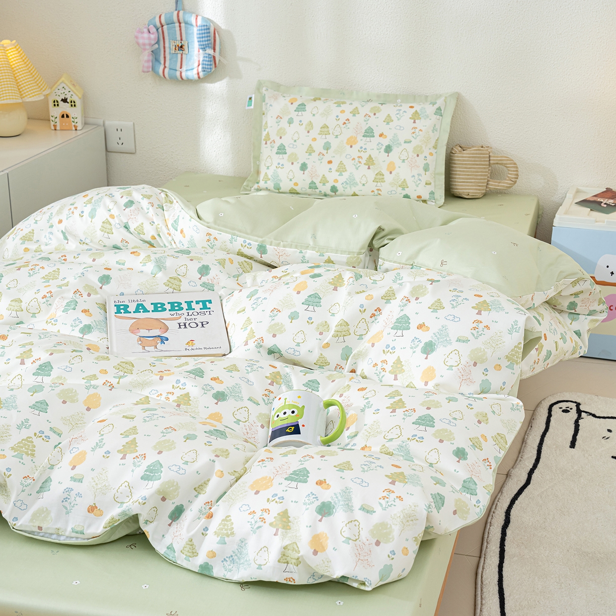 91家纺网 家纺一手货源 找家纺 良佐生活 2026新款A类60支全棉贡缎长绒棉单件被套 许愿森林