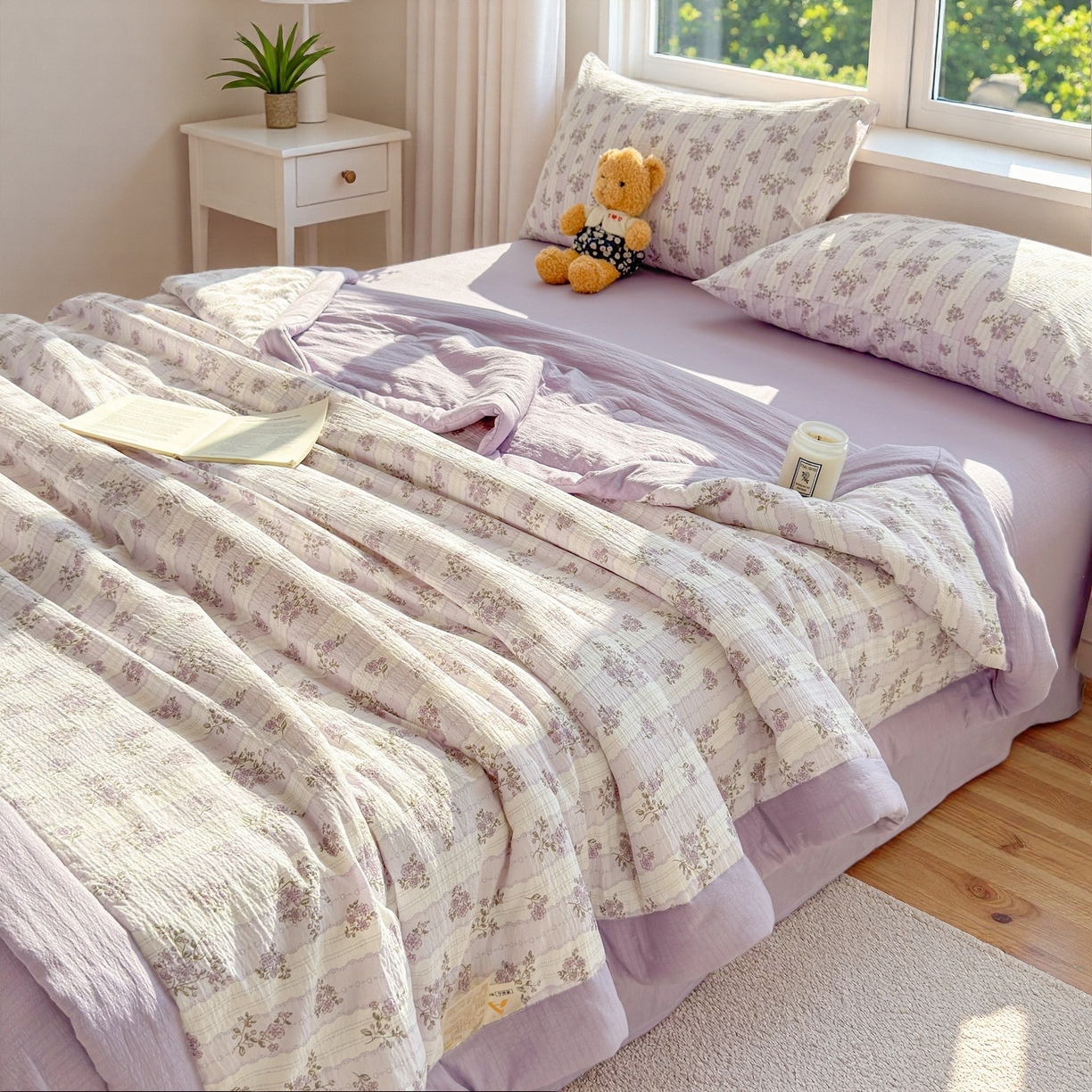 91家纺网 家纺一手货源 找家纺 晓时候 2026新款A类云感双层纱夏被棉花被小清新印花夏凉被空调被 洛神花间