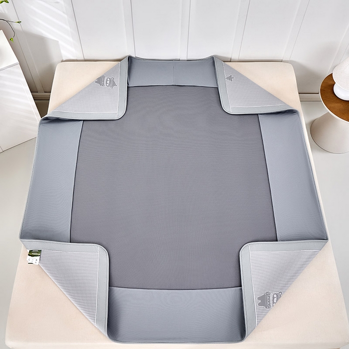 91家纺网 家纺一手货源 找家纺 小牛席业 2026新款【实拍风格】双PE高凉感-韩版小熊提花冰丝席（床笠款）凉席竹席藤席冰藤席乳胶席豆豆席 灰色