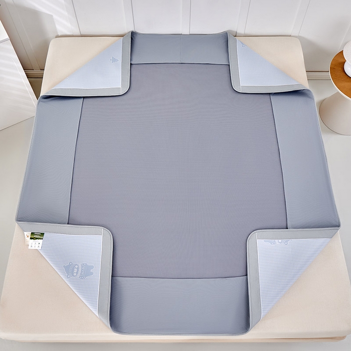 91家纺网 家纺一手货源 找家纺 小牛席业 2026新款【实拍风格】双PE高凉感-韩版小熊提花冰丝席（床笠款）凉席竹席藤席冰藤席乳胶席豆豆席 蓝色