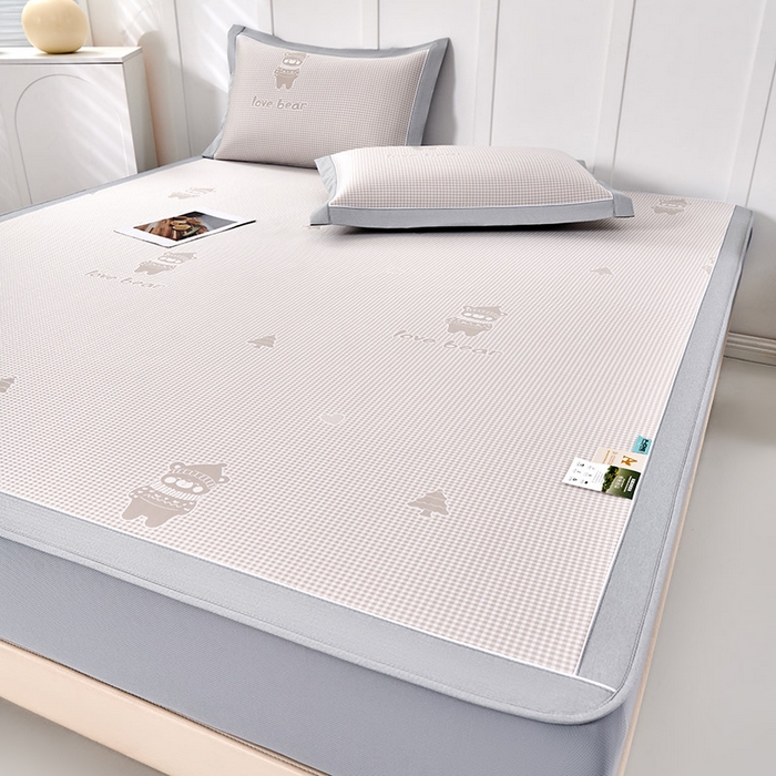 小牛席业 2026新款【实拍风格】双PE高凉感-韩版小熊提花冰丝席（床笠款）凉席竹席藤席冰藤席乳胶席豆豆席 香槟