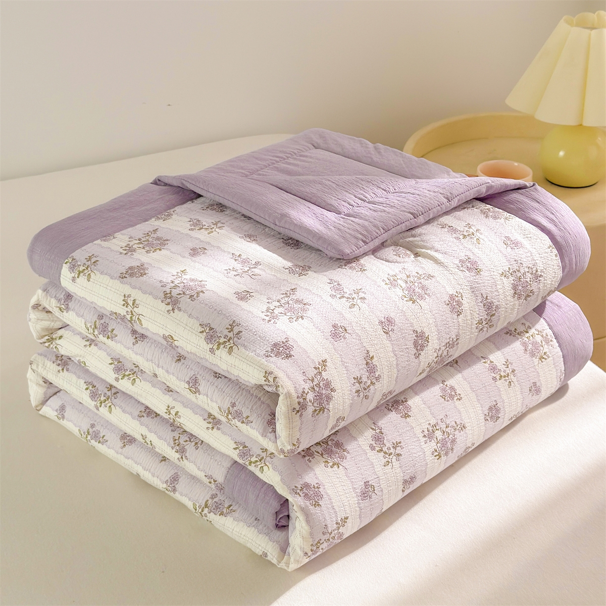 91家纺网 家纺一手货源 找家纺 晓时候 2026新款A类云感双层纱夏被棉花被小清新印花夏凉被空调被 洛神花间