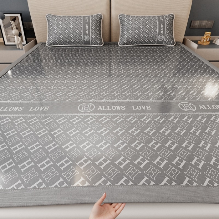 福来临家纺 2026新款印花冰丝席席子凉席-床席款床笠款 灰H-床席款