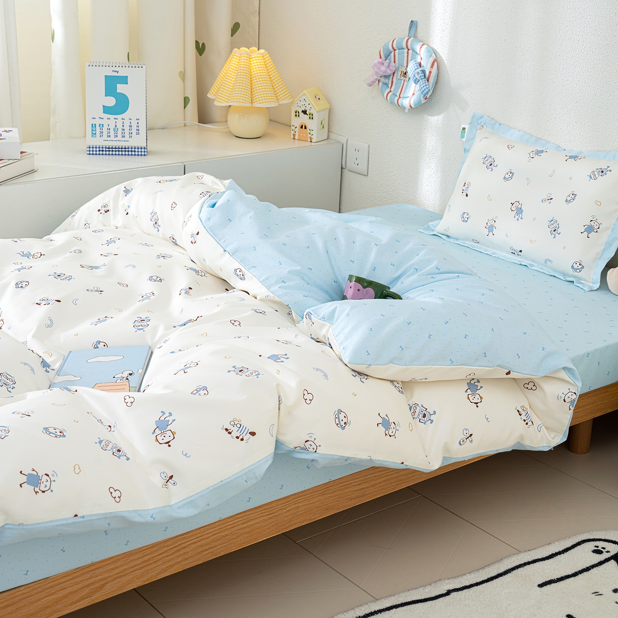 91家纺网 家纺一手货源 找家纺 良佐生活 2026新款A类60支全棉贡缎长绒棉单件被套 太空机器人