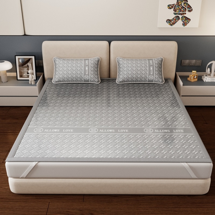 91家纺网 家纺一手货源 找家纺 福来临家纺 2026新款印花冰丝席席子凉席-床席款床笠款 灰H-床席款