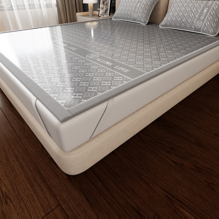 91家纺网 家纺一手货源 找家纺 福来临家纺 2026新款印花冰丝席席子凉席-床席款床笠款 灰H-床席款