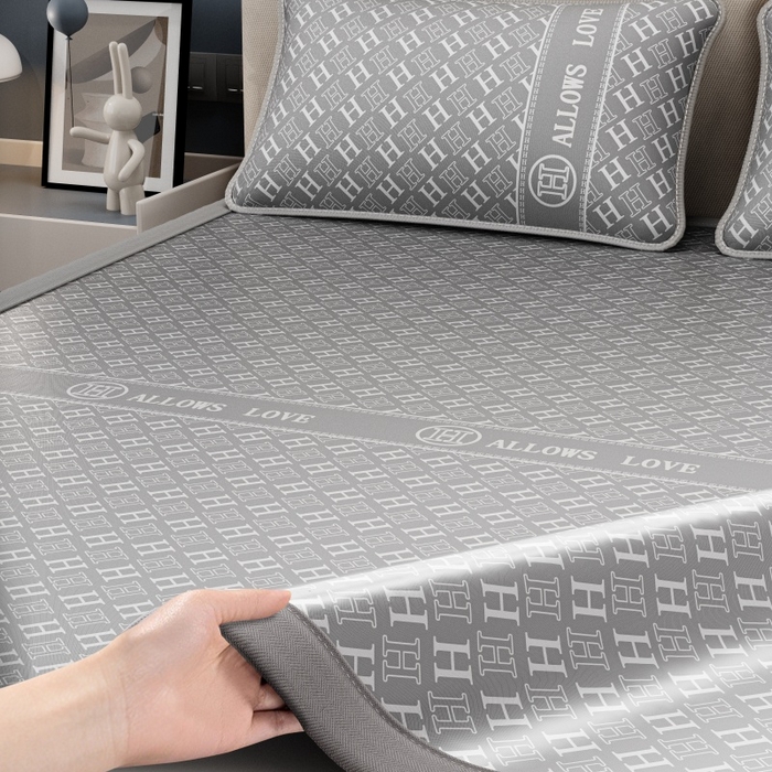 91家纺网 家纺一手货源 找家纺 福来临家纺 2026新款印花冰丝席席子凉席-床席款床笠款 灰H-床席款