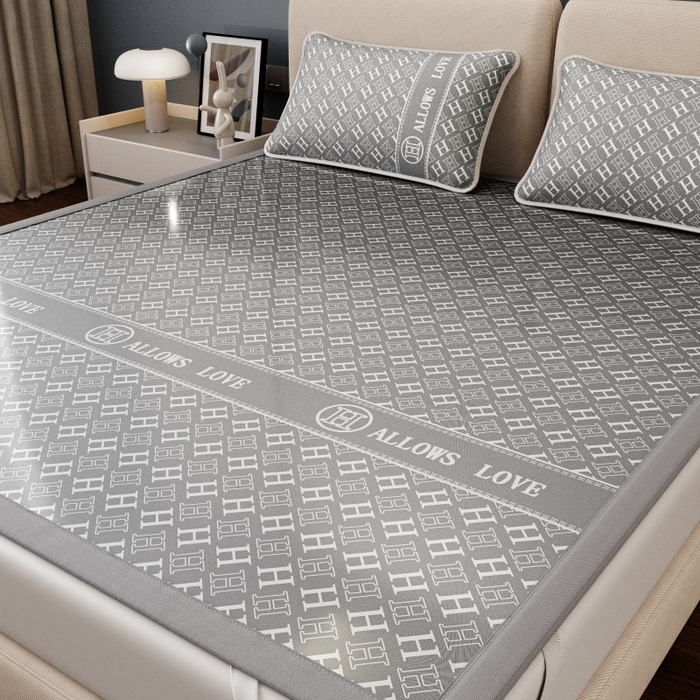 91家纺网 家纺一手货源 找家纺 福来临家纺 2026新款印花冰丝席席子凉席-床席款床笠款 灰H-床席款