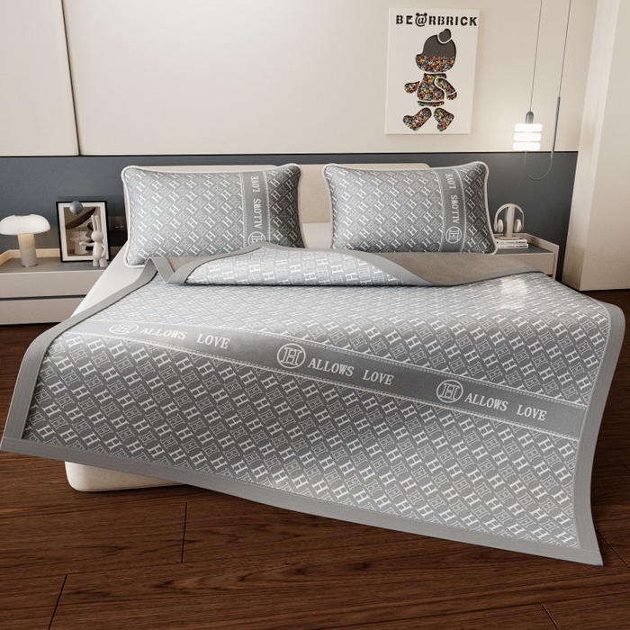 91家纺网 家纺一手货源 找家纺 福来临家纺 2026新款印花冰丝席席子凉席-床席款床笠款 灰H-床席款