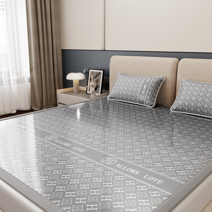 91家纺网 家纺一手货源 找家纺 福来临家纺 2026新款印花冰丝席席子凉席-床席款床笠款 灰H-床席款