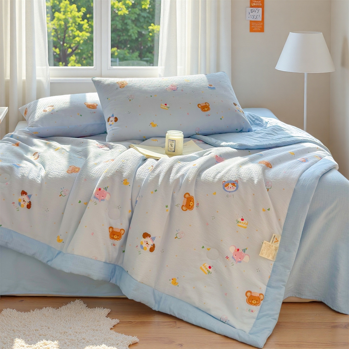 91家纺网 家纺一手货源 找家纺 晓时候 2026新款A类云感双层纱夏被棉花被小清新印花夏凉被空调被 萌宠派对