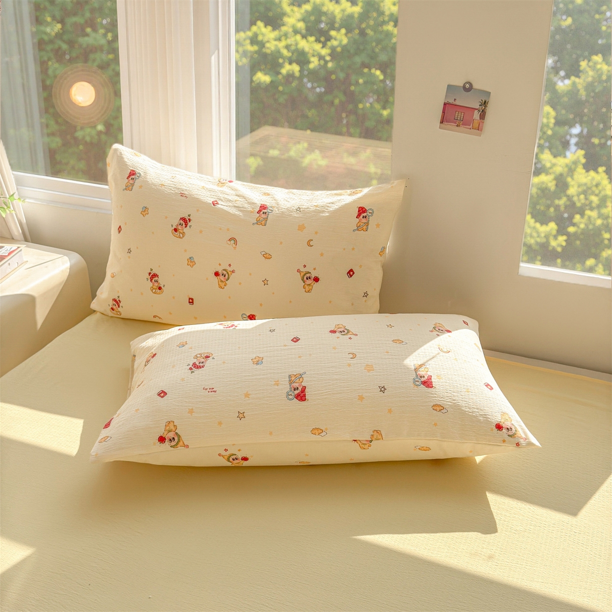 91家纺网 家纺一手货源 找家纺 晓时候 2026新款A类云感双层纱夏被棉花被小清新印花夏凉被空调被 萌萌星星人