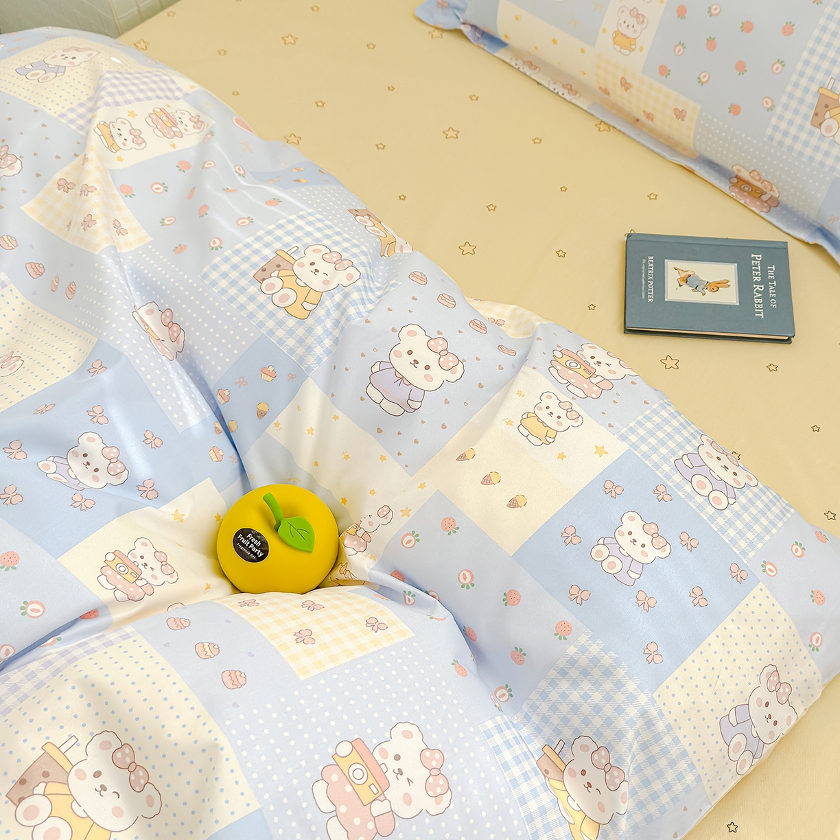 91家纺网 家纺一手货源 找家纺 良佐生活 2026新款铂金全棉卡通单件被套 甜心熊