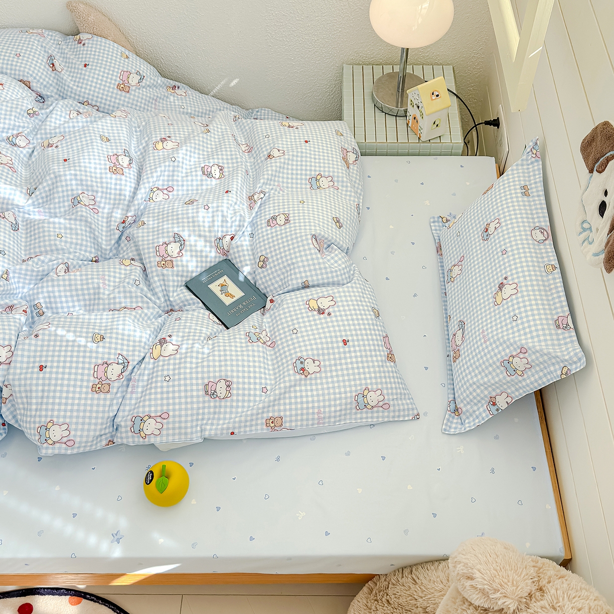 91家纺网 家纺一手货源 找家纺 良佐生活 2026新款铂金全棉卡通单件被套 乐兔-蓝