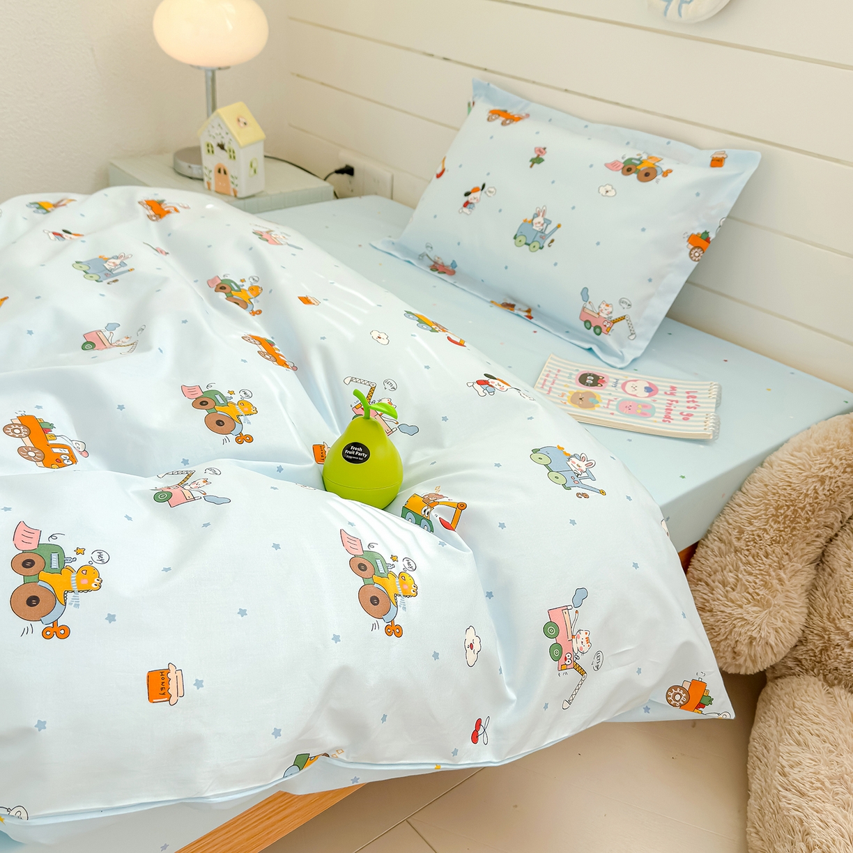 91家纺网 家纺一手货源 找家纺 良佐生活 2026新款铂金全棉卡通单件被套 挖机小分队