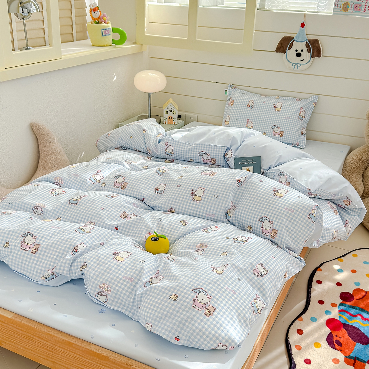 91家纺网 家纺一手货源 找家纺 良佐生活 2026新款铂金全棉卡通单件被套 乐兔-蓝