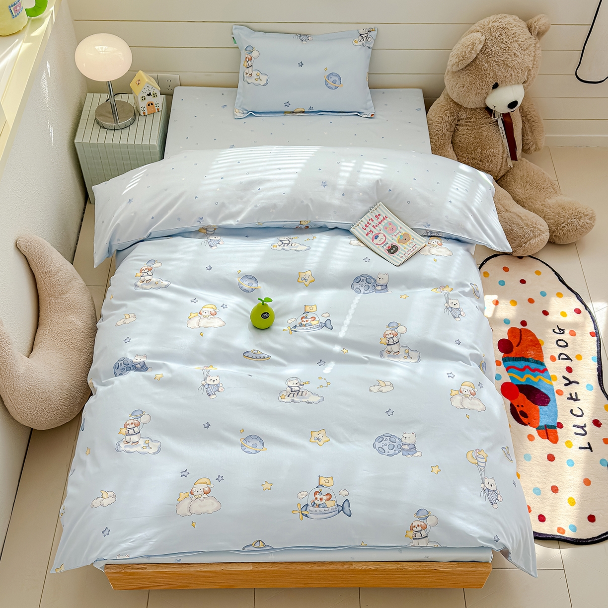 91家纺网 家纺一手货源 找家纺 良佐生活 2026新款铂金全棉卡通单件被套 太空探险