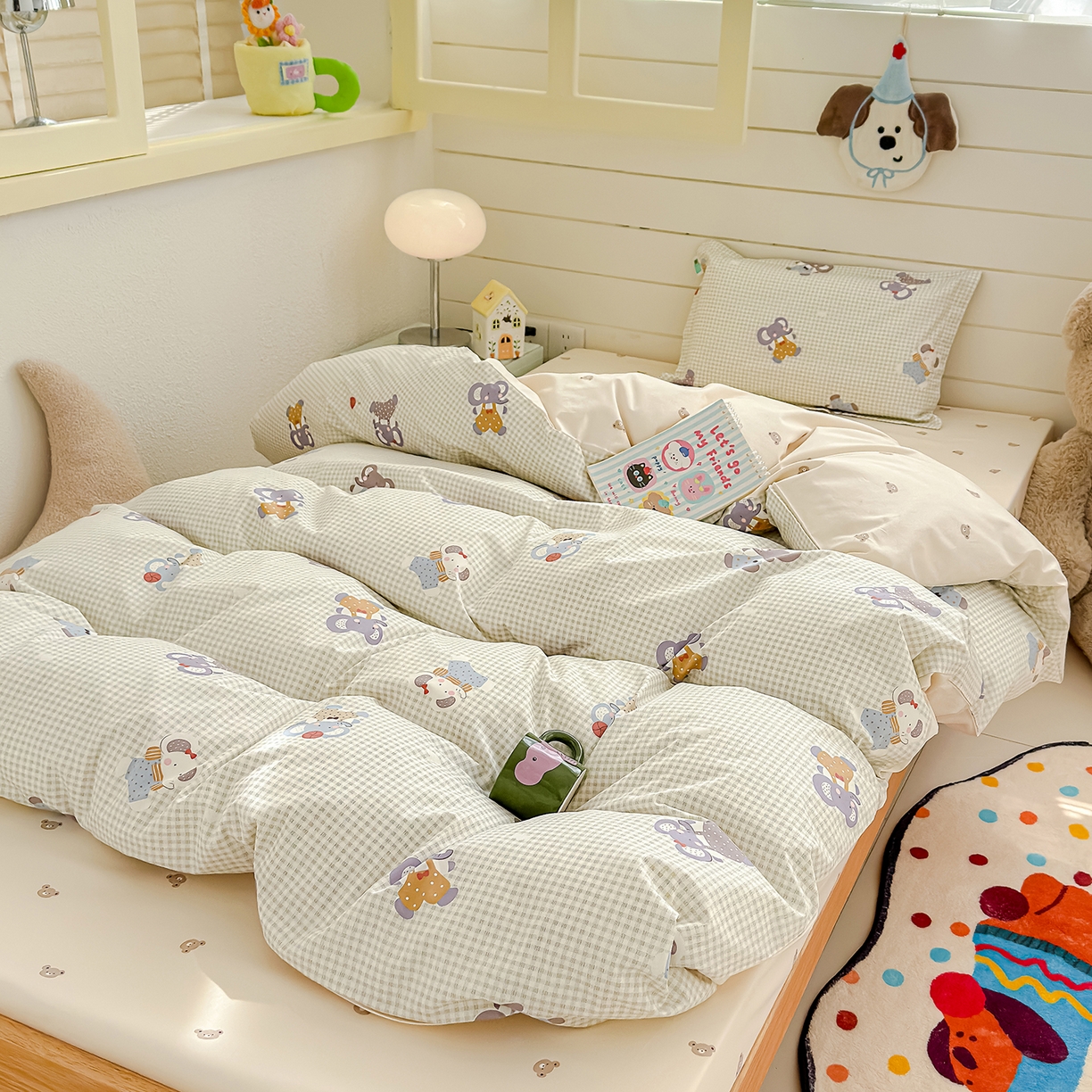 91家纺网 家纺一手货源 找家纺 良佐生活 2026新款铂金全棉卡通单件被套 调皮象