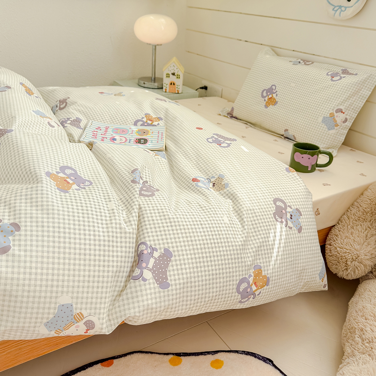 91家纺网 家纺一手货源 找家纺 良佐生活 2026新款铂金全棉卡通单件被套 调皮象