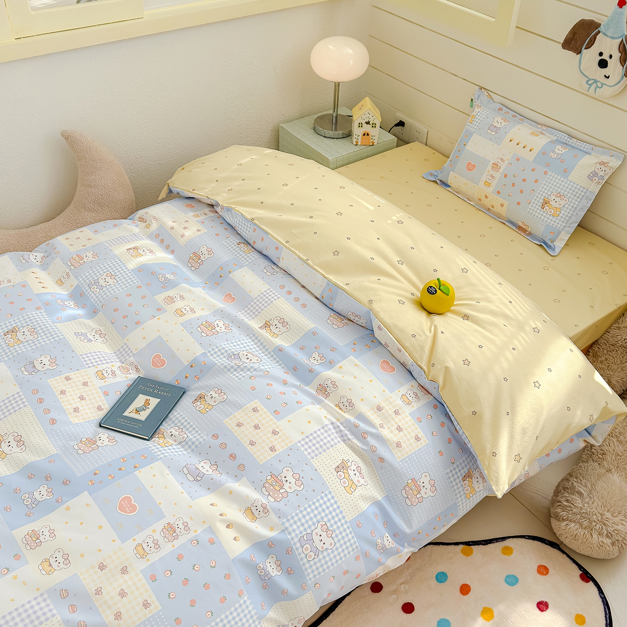 91家纺网 家纺一手货源 找家纺 良佐生活 2026新款铂金全棉卡通单件被套 甜心熊