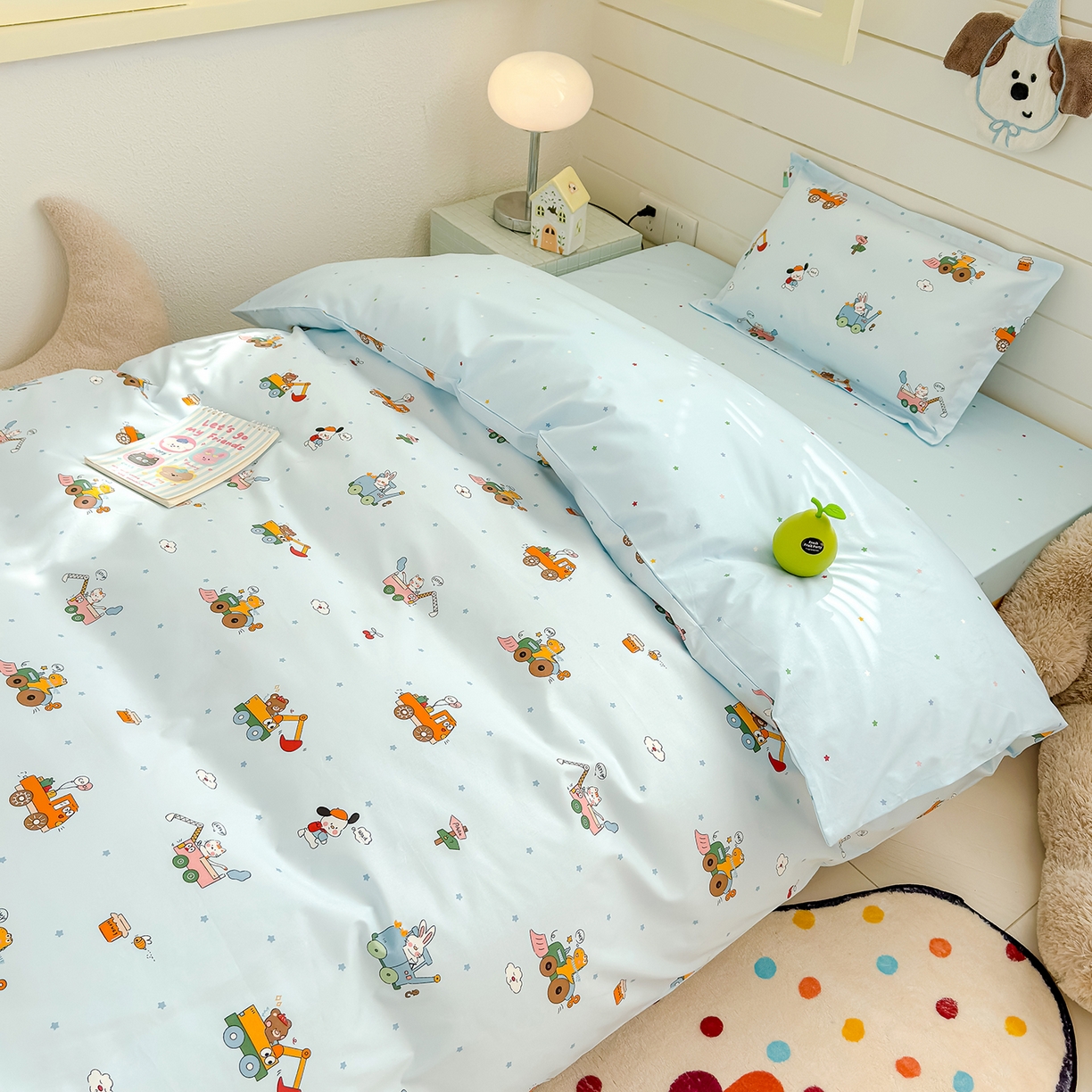 91家纺网 家纺一手货源 找家纺 良佐生活 2026新款铂金全棉卡通单件被套 挖机小分队