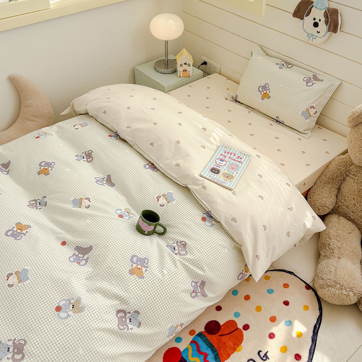 91家纺网 家纺一手货源 找家纺 良佐生活 2026新款铂金全棉卡通单件被套 调皮象