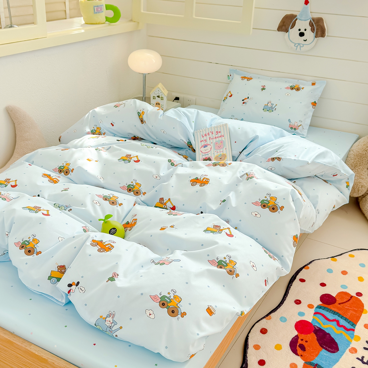 91家纺网 家纺一手货源 找家纺 良佐生活 2026新款铂金全棉卡通单件被套 挖机小分队