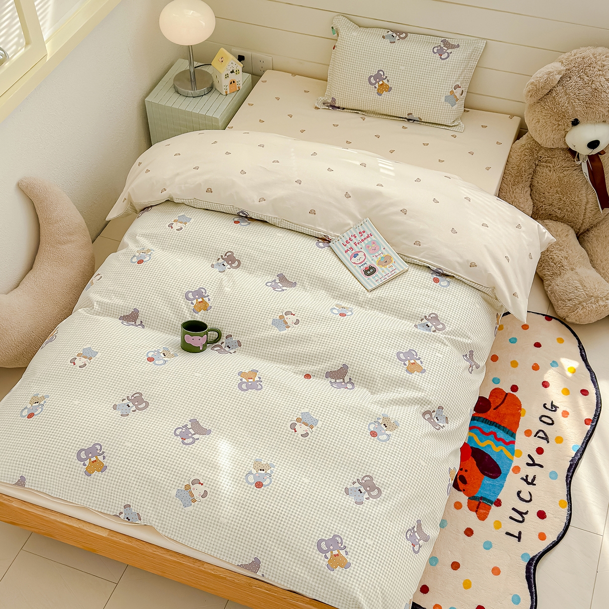 91家纺网 家纺一手货源 找家纺 良佐生活 2026新款铂金全棉卡通单件被套 调皮象