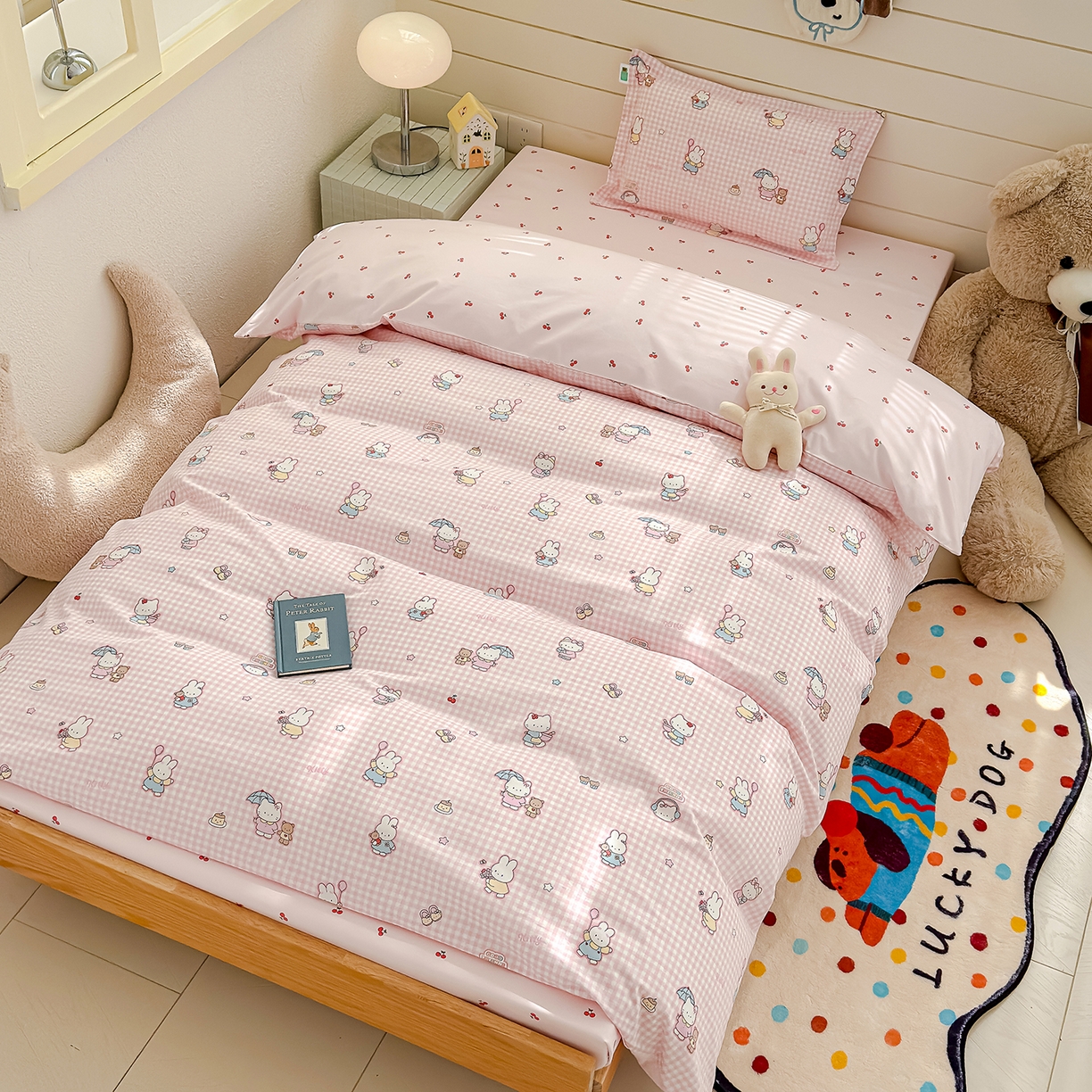 91家纺网 家纺一手货源 找家纺 良佐生活 2026新款铂金全棉卡通单件被套 乐兔-粉