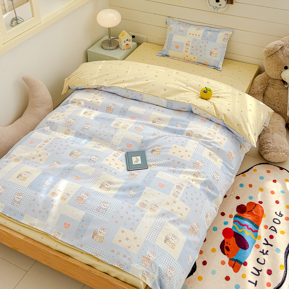 91家纺网 家纺一手货源 找家纺 良佐生活 2026新款铂金全棉卡通单件被套 甜心熊