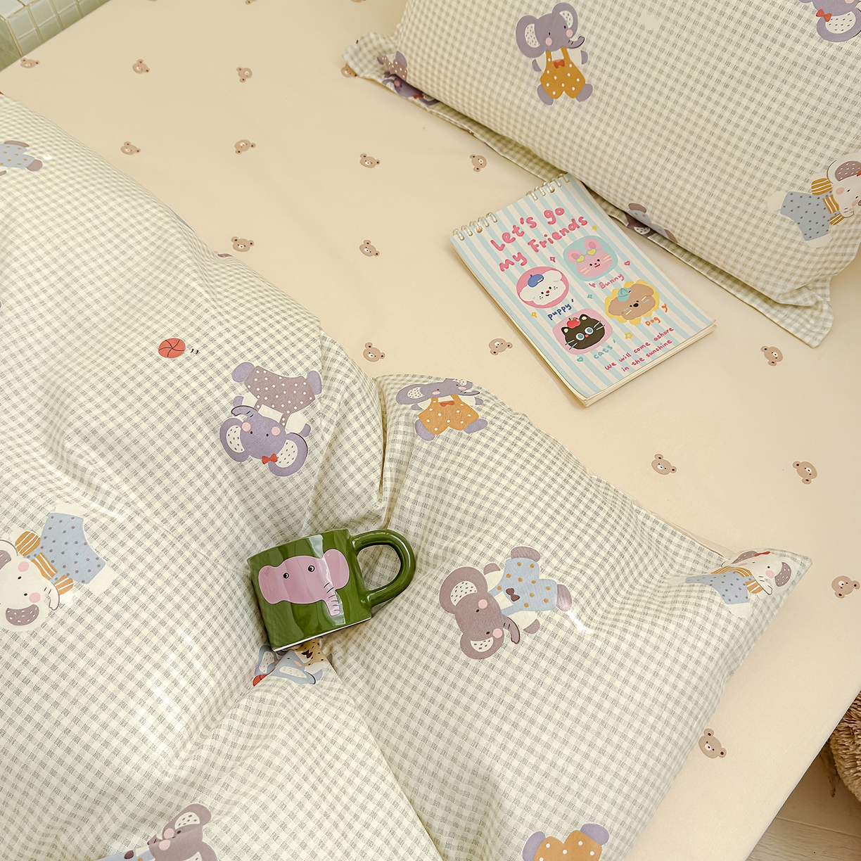 91家纺网 家纺一手货源 找家纺 良佐生活 2026新款铂金全棉卡通单件被套 调皮象