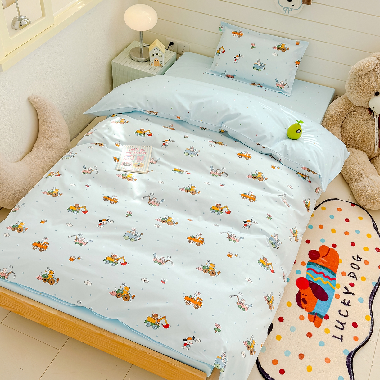 91家纺网 家纺一手货源 找家纺 良佐生活 2026新款铂金全棉卡通单件被套 挖机小分队