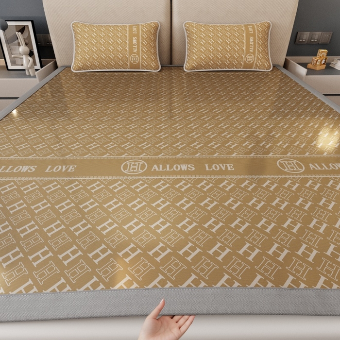 福来临家纺 2026新款印花冰丝席席子凉席-床席款床笠款 咖H-床席款