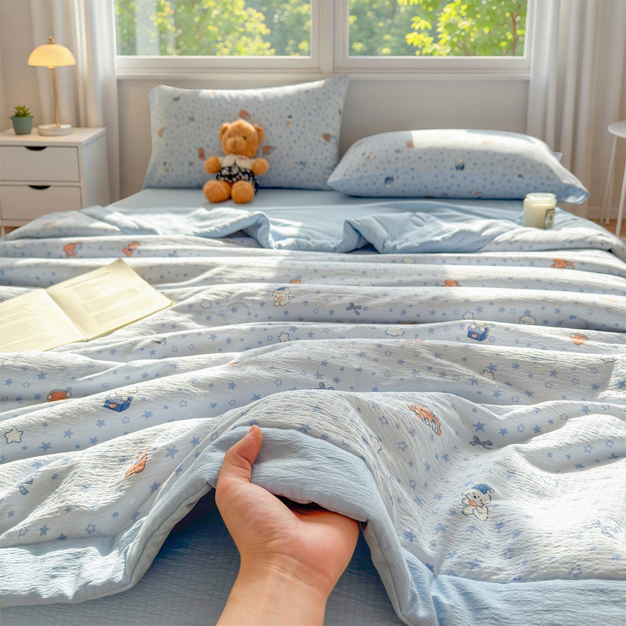 91家纺网 家纺一手货源 找家纺 晓时候 2026新款A类云感双层纱夏被棉花被小清新印花夏凉被空调被 俏皮狗