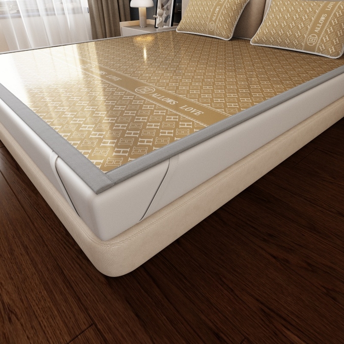 91家纺网 家纺一手货源 找家纺 福来临家纺 2026新款印花冰丝席席子凉席-床席款床笠款 咖H-床席款