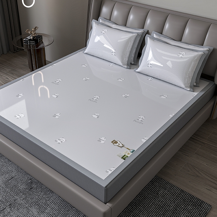 （总）小牛席业 2026新款双PE高凉感-熊猫格纹提花冰丝席凉席竹席藤席冰藤席乳胶席豆豆席