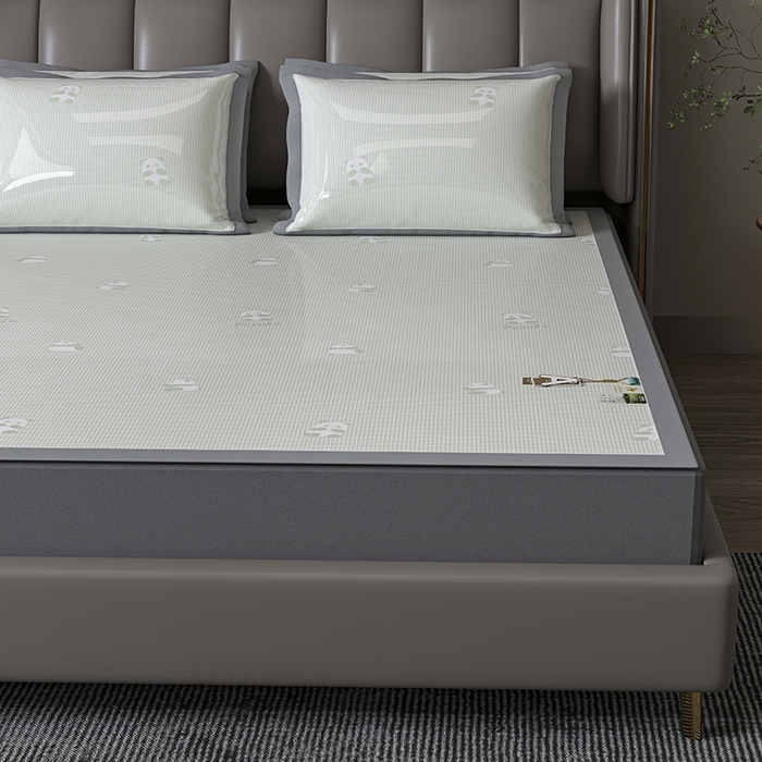 91家纺网 家纺一手货源 找家纺 小牛席业 2026新款双PE高凉感-熊猫格纹提花冰丝席凉席竹席藤席冰藤席乳胶席豆豆席 抹茶