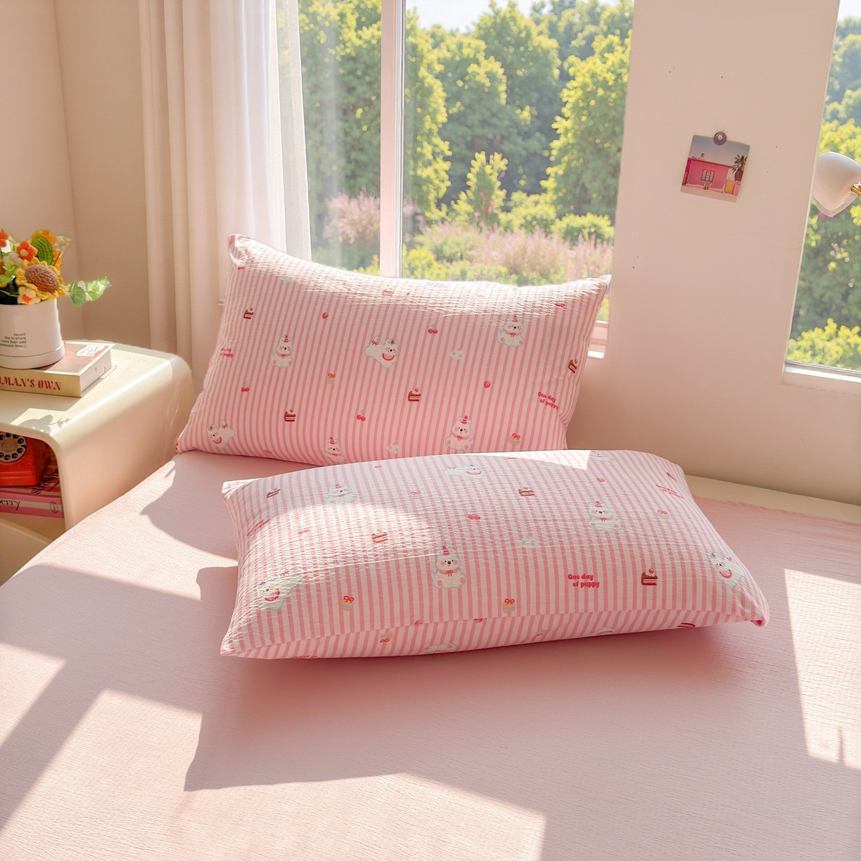 91家纺网 家纺一手货源 找家纺 晓时候 2026新款A类云感双层纱夏被棉花被小清新印花夏凉被空调被 甜甜西高地