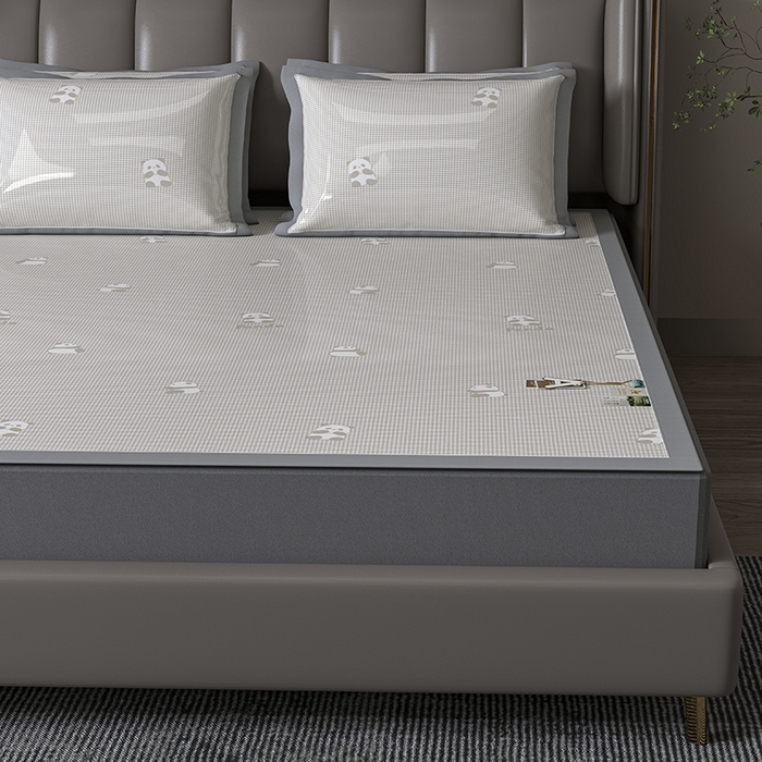 91家纺网 家纺一手货源 找家纺 小牛席业 2026新款双PE高凉感-熊猫格纹提花冰丝席凉席竹席藤席冰藤席乳胶席豆豆席 香槟