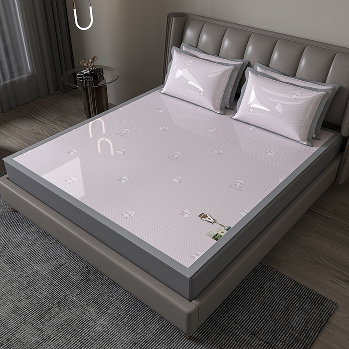 小牛席业 2026新款双PE高凉感-熊猫格纹提花冰丝席凉席竹席藤席冰藤席乳胶席豆豆席 粉色