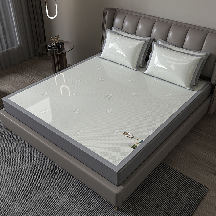 小牛席业 2026新款双PE高凉感-熊猫格纹提花冰丝席凉席竹席藤席冰藤席乳胶席豆豆席 抹茶