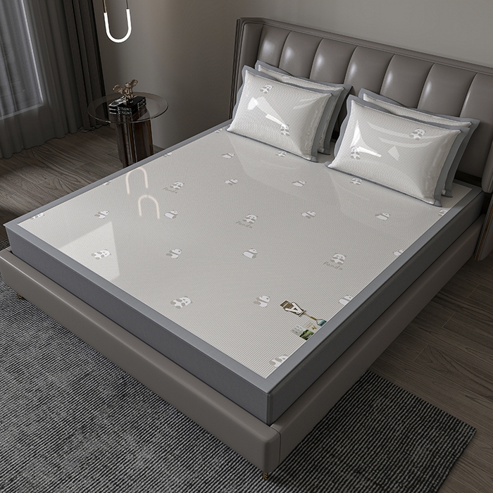 小牛席业 2026新款双PE高凉感-熊猫格纹提花冰丝席凉席竹席藤席冰藤席乳胶席豆豆席 香槟