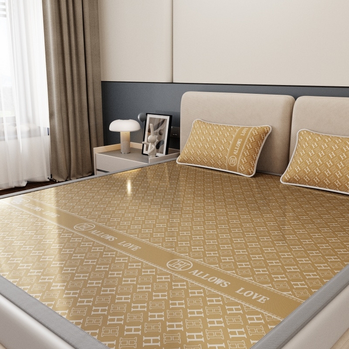 91家纺网 家纺一手货源 找家纺 福来临家纺 2026新款印花冰丝席席子凉席-床席款床笠款 咖H-床席款