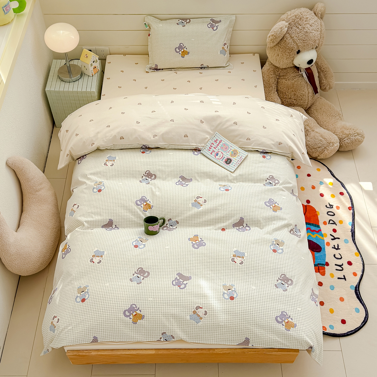 91家纺网 家纺一手货源 找家纺 良佐生活 2026新款铂金全棉卡通单件被套 调皮象