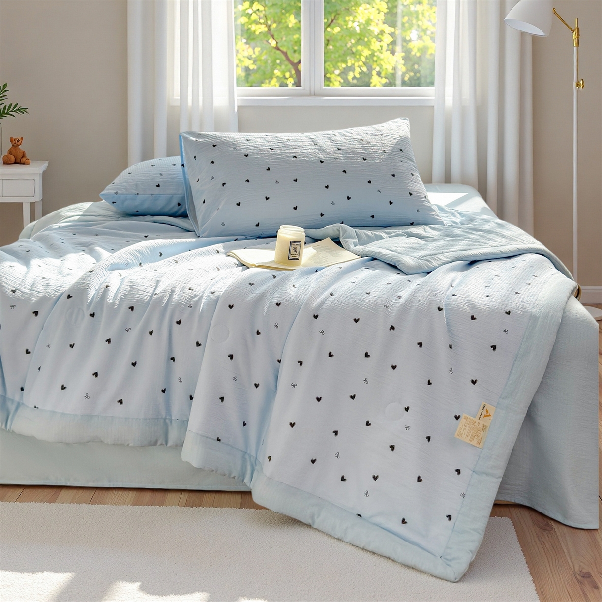 91家纺网 家纺一手货源 找家纺 晓时候 2026新款A类云感双层纱夏被棉花被小清新印花夏凉被空调被 小确幸