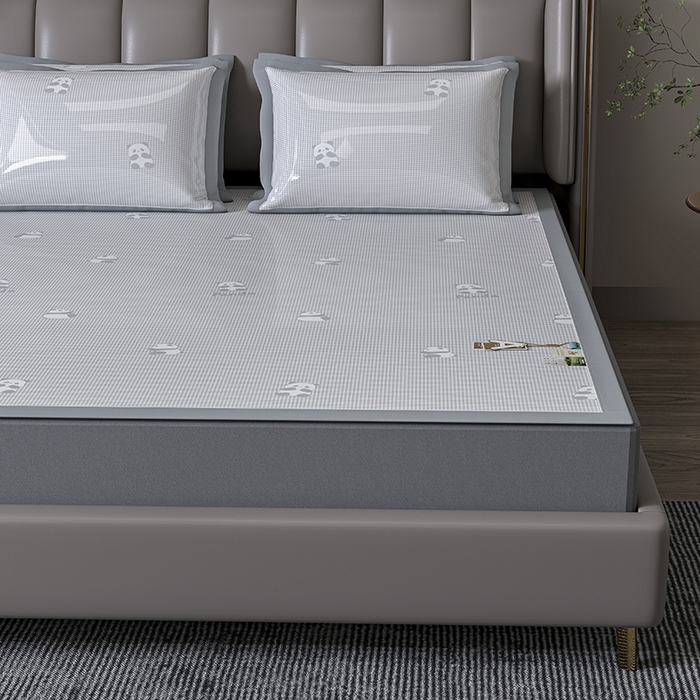 91家纺网 家纺一手货源 找家纺 小牛席业 2026新款双PE高凉感-熊猫格纹提花冰丝席凉席竹席藤席冰藤席乳胶席豆豆席 灰色